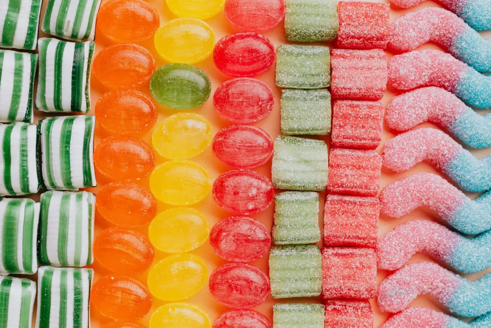 A close up of many different types of candy